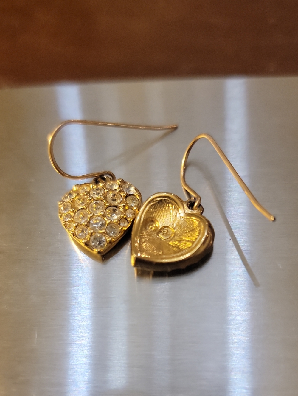Gold Heart Locket Drop Earrings with Crystal Pavé Accents